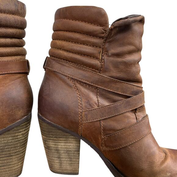Steve Madden Raleighh Cognac Leather High Chunky Heel Boots Booties Shoes sz 8 - Picture 2 of 16